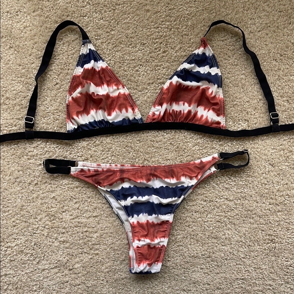 🔥Argentina Brand VER🔥 Brick Red and Indigo Blue Tie-Dye Bikini Black trim Size L